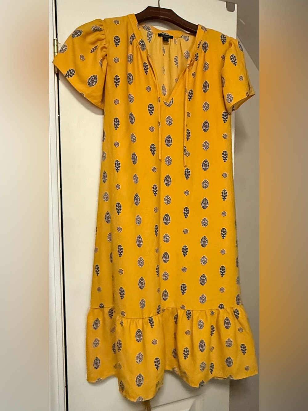 Banana Republic Yellow Printed Ruffle-Hem Mini Dress